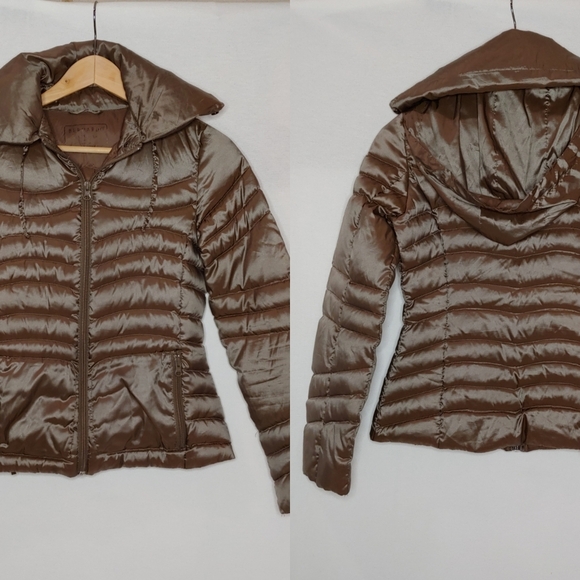 Bernardo Quilted Goose Down‎ Puffer Jacket Bronze Brown Hooded Lightweight PXS - Picture 1 of 10